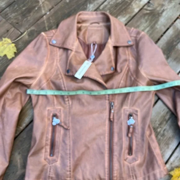 Max Studio Vegan Leather Moto Boho Vibes Tan Jacket NWTs Size M